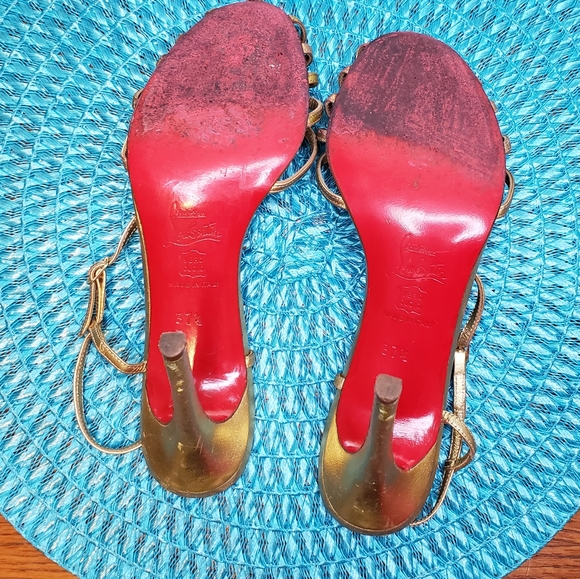 Christian Louboutin Gold Strap Sandal Heels - Picture 4 of 6